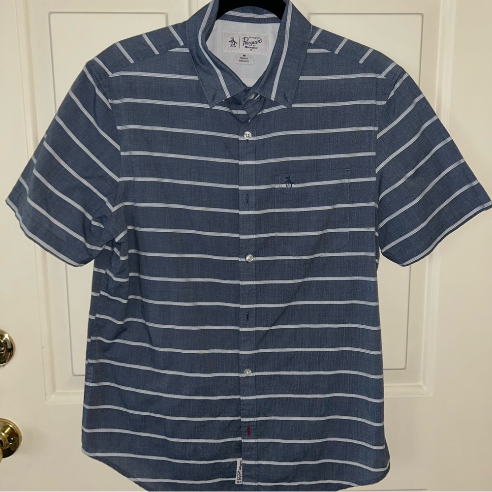 Original Penguin Navy and White Striped Casual Shirt